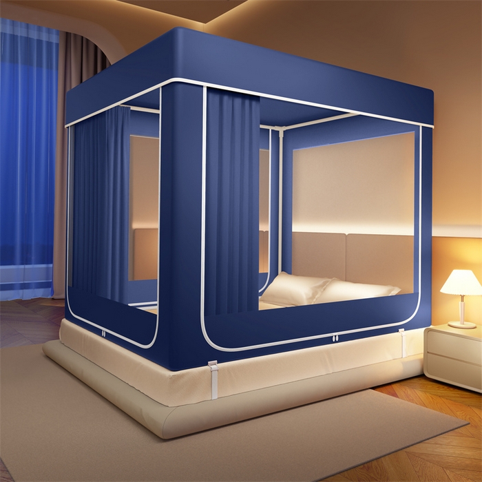 91家纺网 家纺一手货源 找家纺 佳梦家纺 2025新款大空间防尘遮光坐床蚊帐-永夜系列 永夜蓝