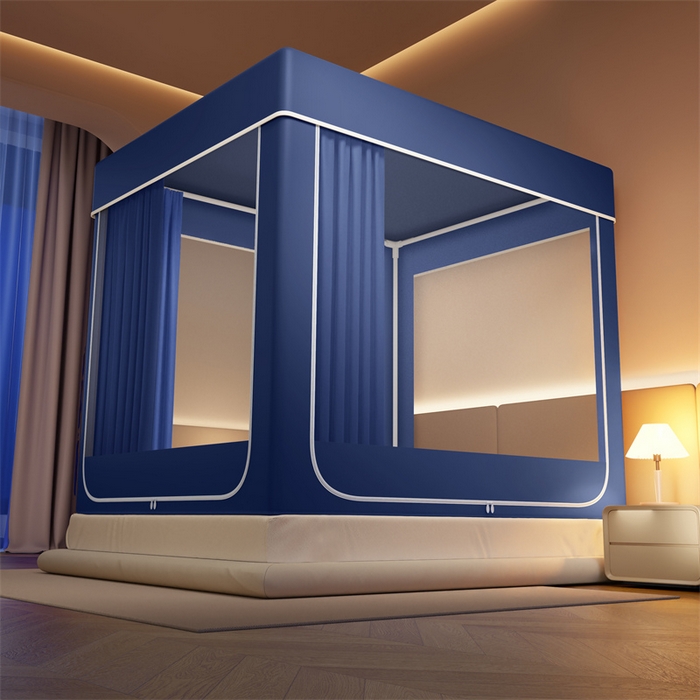 91家纺网 家纺一手货源 找家纺 佳梦家纺 2025新款大空间防尘遮光坐床蚊帐-永夜系列 永夜蓝