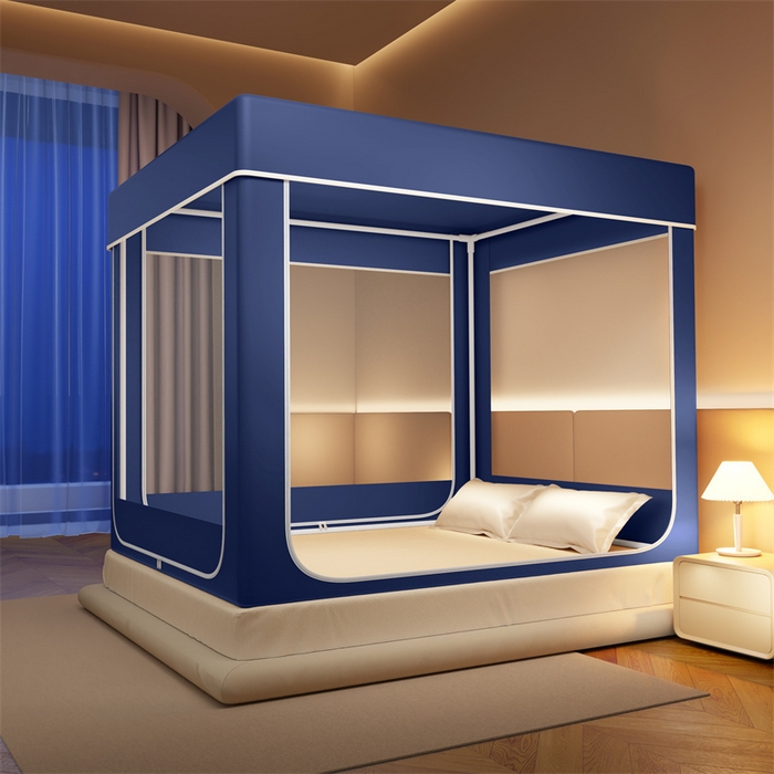 91家纺网 家纺一手货源 找家纺 佳梦家纺 2025新款大空间防尘遮光坐床蚊帐-永夜系列 永夜蓝