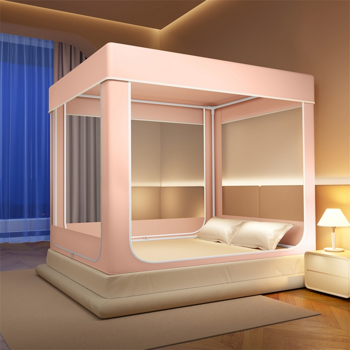 91家纺网 家纺一手货源 找家纺 佳梦家纺 2025新款大空间防尘遮光坐床蚊帐-永夜系列 永夜粉