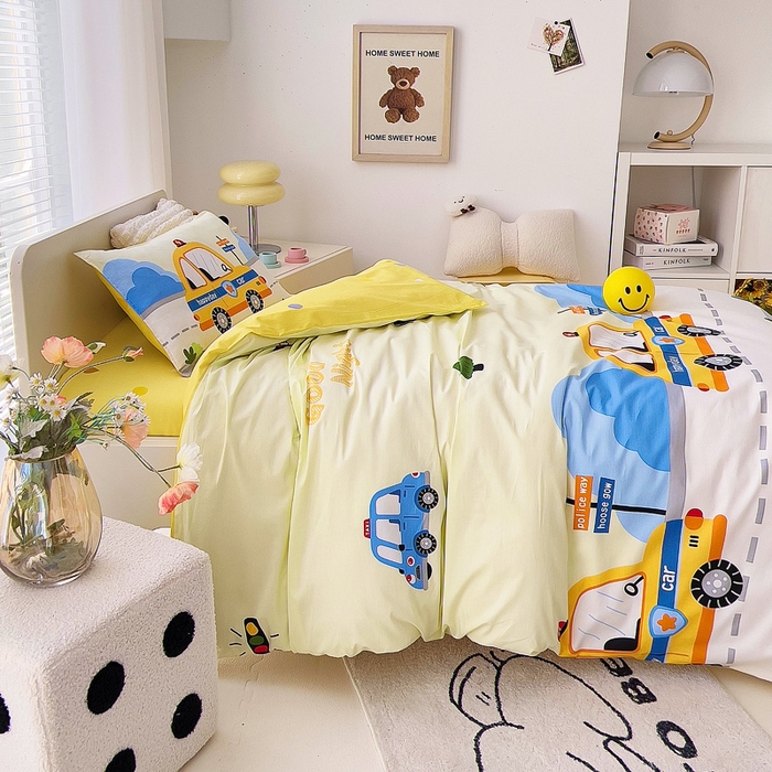 91家纺网 家纺一手货源 找家纺 鱼宝 2025新款全棉幼儿园套件 三件套—童真系列 小面包车