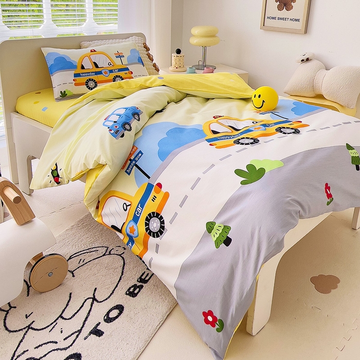 91家纺网 家纺一手货源 找家纺 鱼宝 2025新款全棉幼儿园套件 三件套—童真系列 小面包车