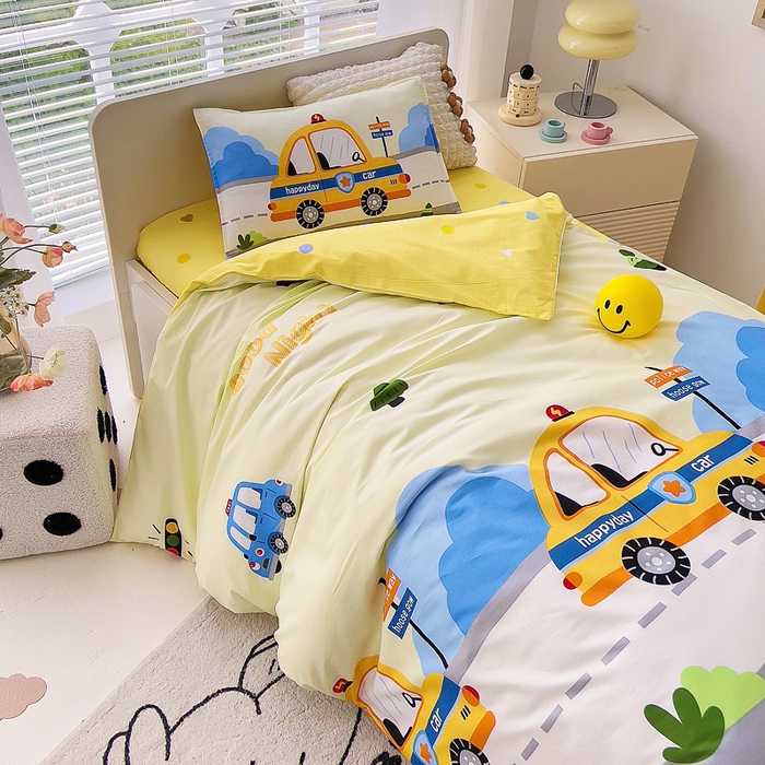 91家纺网 家纺一手货源 找家纺 鱼宝 2025新款全棉幼儿园套件 三件套—童真系列 小面包车