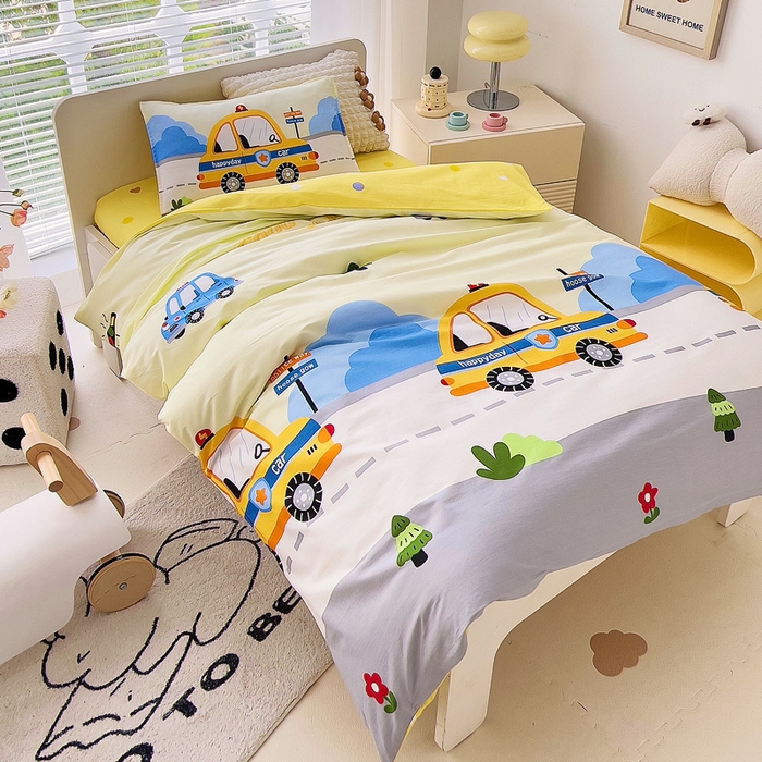 91家纺网 家纺一手货源 找家纺 鱼宝 2025新款全棉幼儿园套件 三件套—童真系列 小面包车