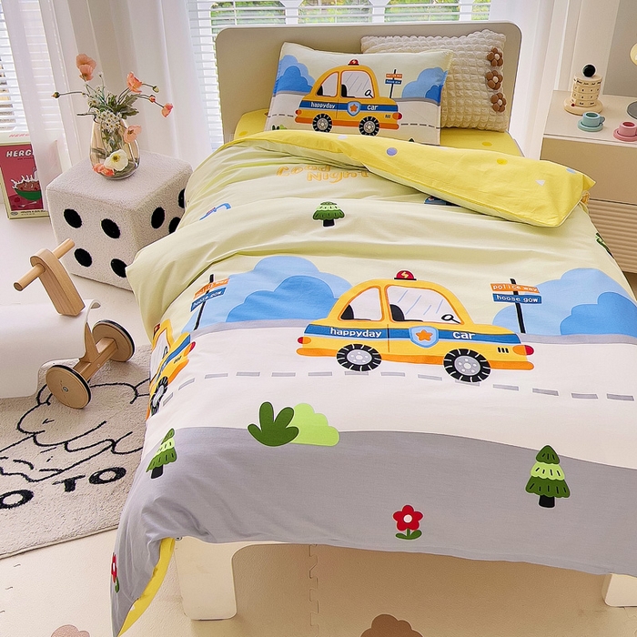 91家纺网 家纺一手货源 找家纺 鱼宝 2025新款全棉幼儿园套件 三件套—童真系列 小面包车