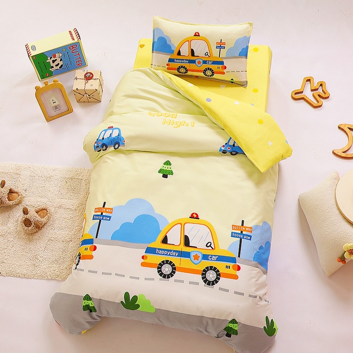 91家纺网 家纺一手货源 找家纺 鱼宝 2025新款全棉幼儿园套件 三件套—童真系列 小面包车