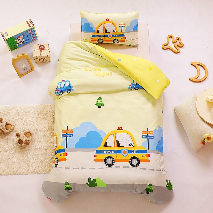 91家纺网 家纺一手货源 找家纺 鱼宝 2025新款全棉幼儿园套件 三件套—童真系列 小面包车