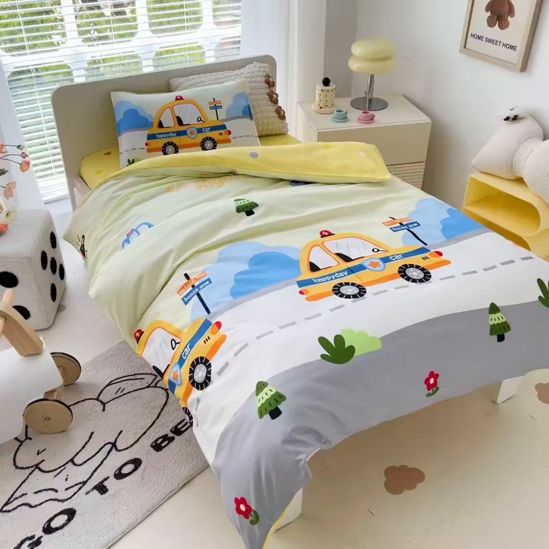 91家纺网 家纺一手货源 找家纺 鱼宝 2025新款全棉幼儿园套件 三件套—童真系列 小面包车