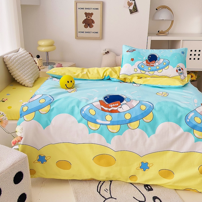 91家纺网 家纺一手货源 找家纺 鱼宝 2025新款全棉幼儿园套件 三件套—童真系列 宇宙飞船