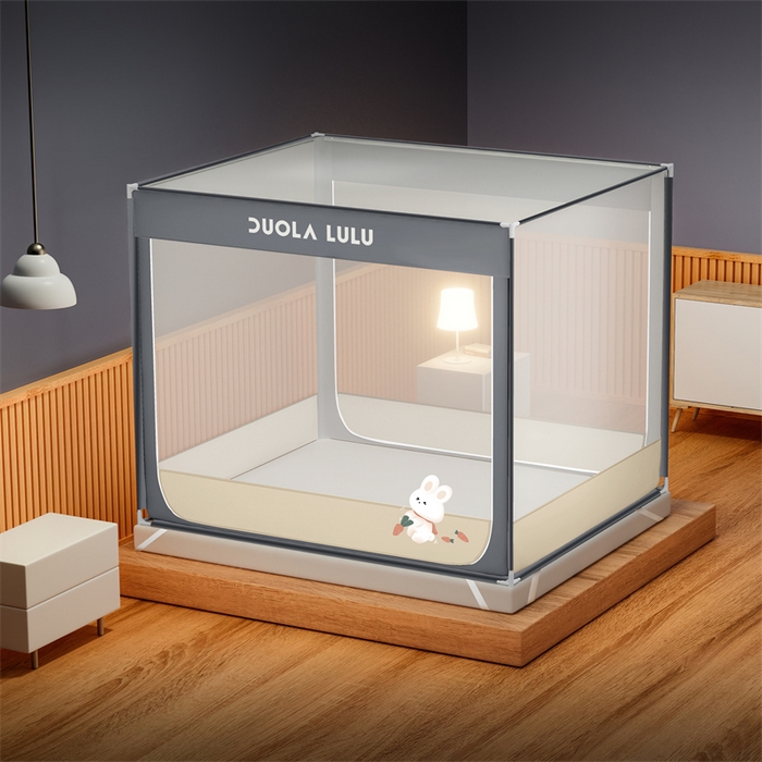 91家纺网 家纺一手货源 找家纺 佳梦家纺 2025新款lulu烫画款坐床蚊帐 LULU-奶油黄