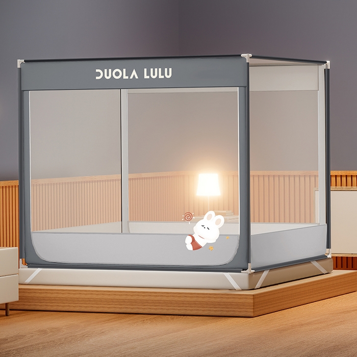 91家纺网 家纺一手货源 找家纺 佳梦家纺 2025新款lulu烫画款坐床蚊帐 LULU-丁香灰