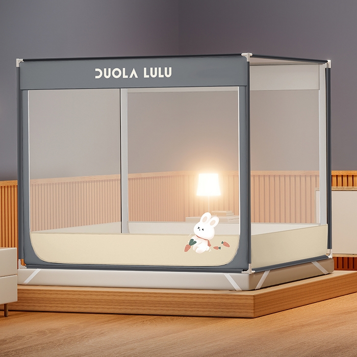 91家纺网 家纺一手货源 找家纺 佳梦家纺 2025新款lulu烫画款坐床蚊帐 LULU-奶油黄