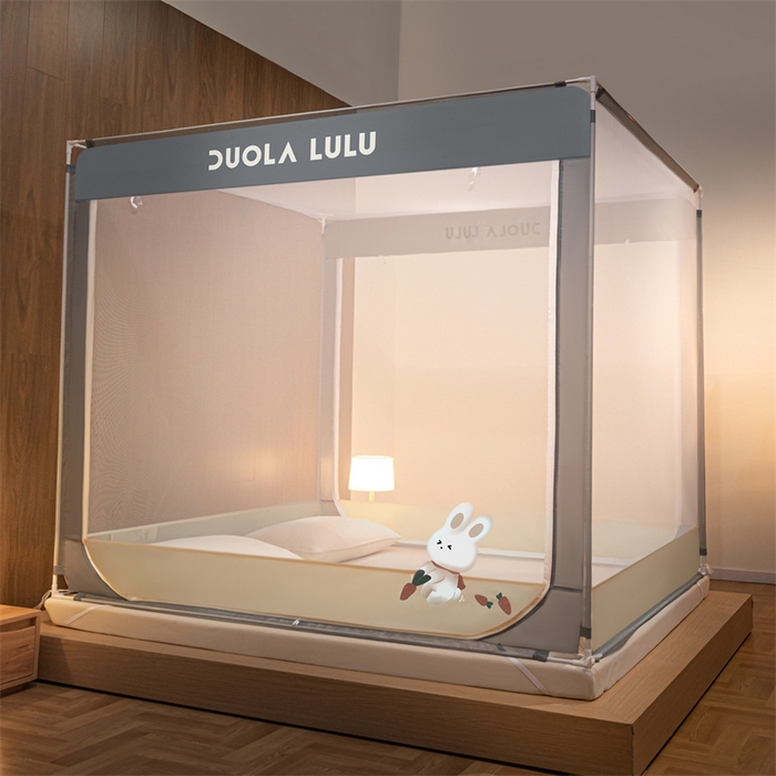 91家纺网 家纺一手货源 找家纺 佳梦家纺 2025新款lulu烫画款坐床蚊帐 LULU-奶油黄