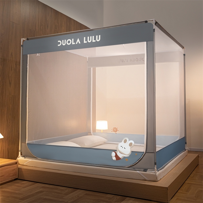 91家纺网 家纺一手货源 找家纺 佳梦家纺 2025新款lulu烫画款坐床蚊帐 LULU-景泰蓝