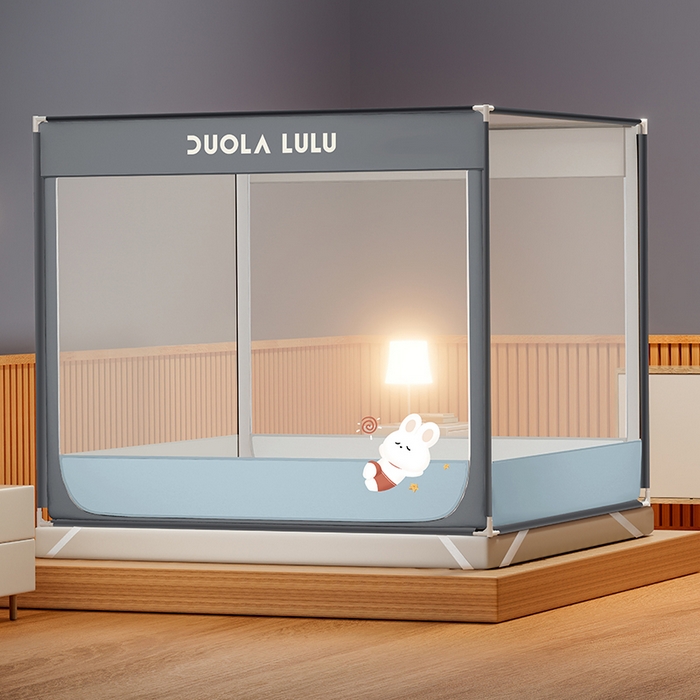 91家纺网 家纺一手货源 找家纺 佳梦家纺 2025新款lulu烫画款坐床蚊帐 LULU-景泰蓝