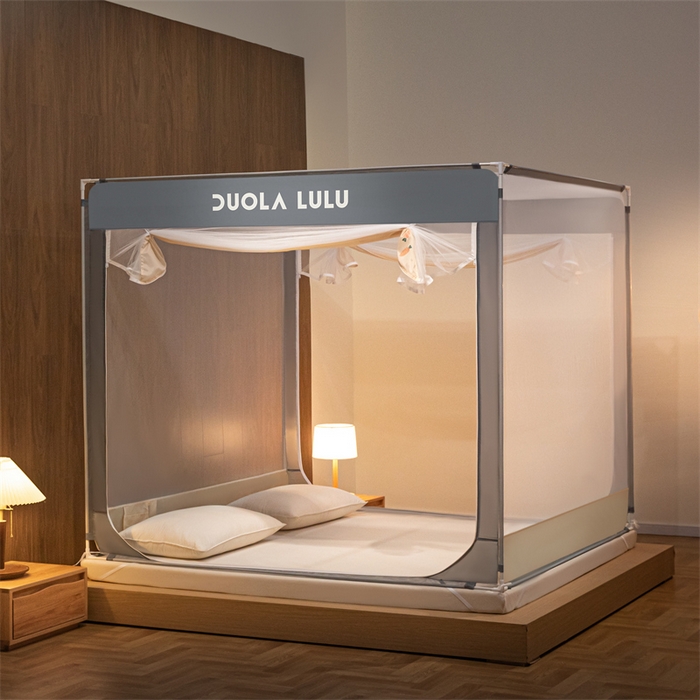 91家纺网 家纺一手货源 找家纺 佳梦家纺 2025新款lulu烫画款坐床蚊帐 LULU-奶油黄