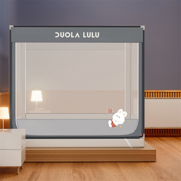 91家纺网 家纺一手货源 找家纺 佳梦家纺 2025新款lulu烫画款坐床蚊帐 LULU-丁香灰