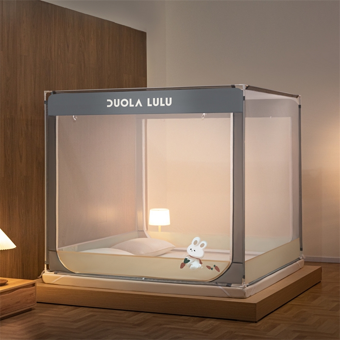 91家纺网 家纺一手货源 找家纺 佳梦家纺 2025新款lulu烫画款坐床蚊帐 LULU-奶油黄