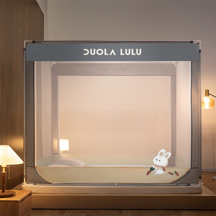 91家纺网 家纺一手货源 找家纺 佳梦家纺 2025新款lulu烫画款坐床蚊帐 LULU-奶油黄