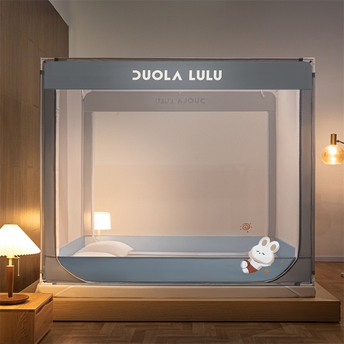 91家纺网 家纺一手货源 找家纺 佳梦家纺 2025新款lulu烫画款坐床蚊帐 LULU-景泰蓝