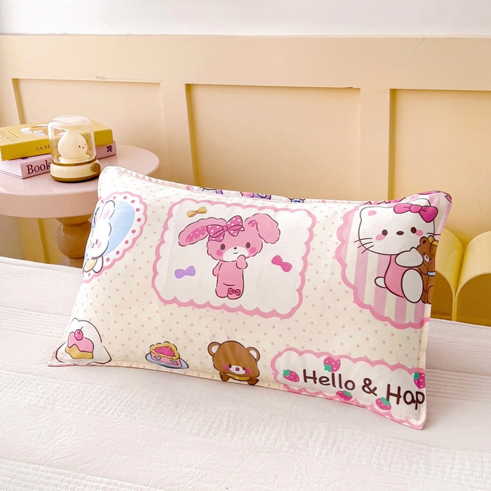 91家纺网 家纺一手货源 找家纺 鱼宝 2025新款全棉幼儿园套件 三件套—童真系列 粉粉猫