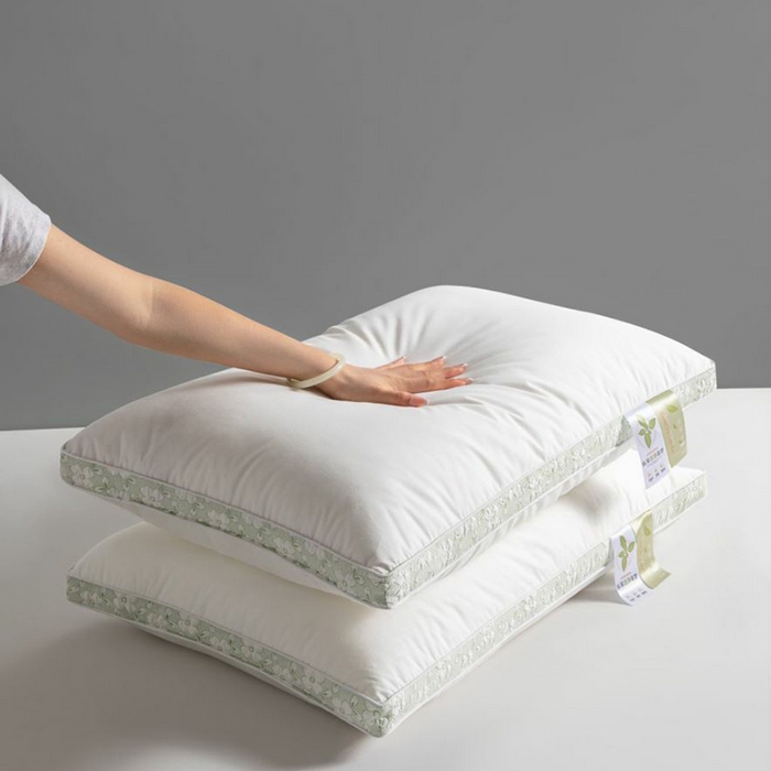 91家纺网 家纺一手货源 找家纺 小米枕芯 2025新款全棉立体单边枕头枕芯-苹果花 宽边绿-中枕800克