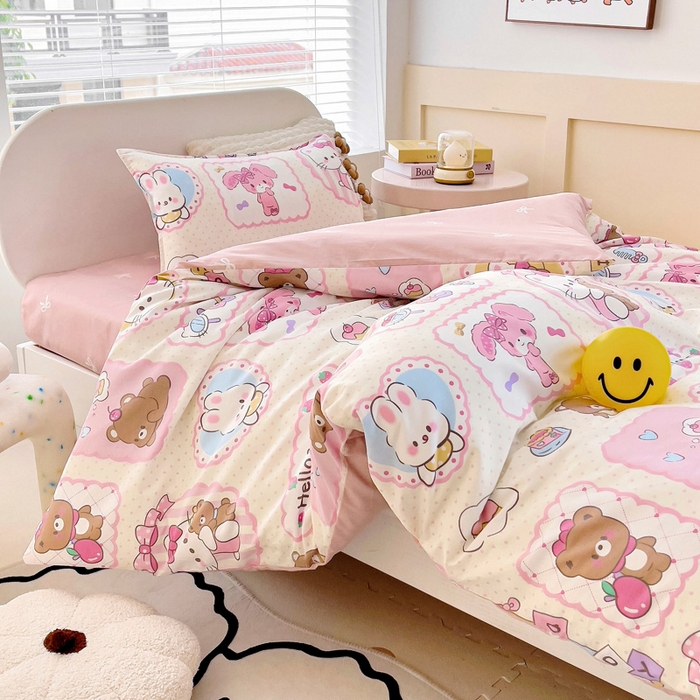 91家纺网 家纺一手货源 找家纺 鱼宝 2025新款全棉幼儿园套件 三件套—童真系列 粉粉猫