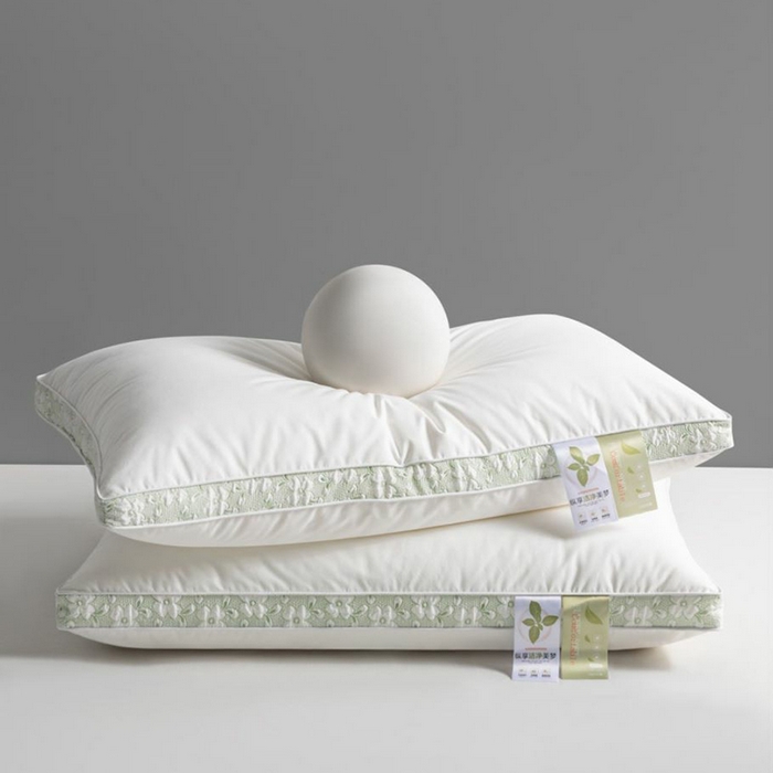 91家纺网 家纺一手货源 找家纺 小米枕芯 2025新款全棉立体单边枕头枕芯-苹果花 宽边绿-中枕800克