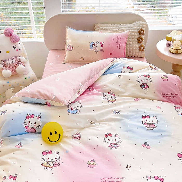 91家纺网 家纺一手货源 找家纺 鱼宝 2025新款全棉幼儿园套件 三件套—童真系列 梦幻猫咪