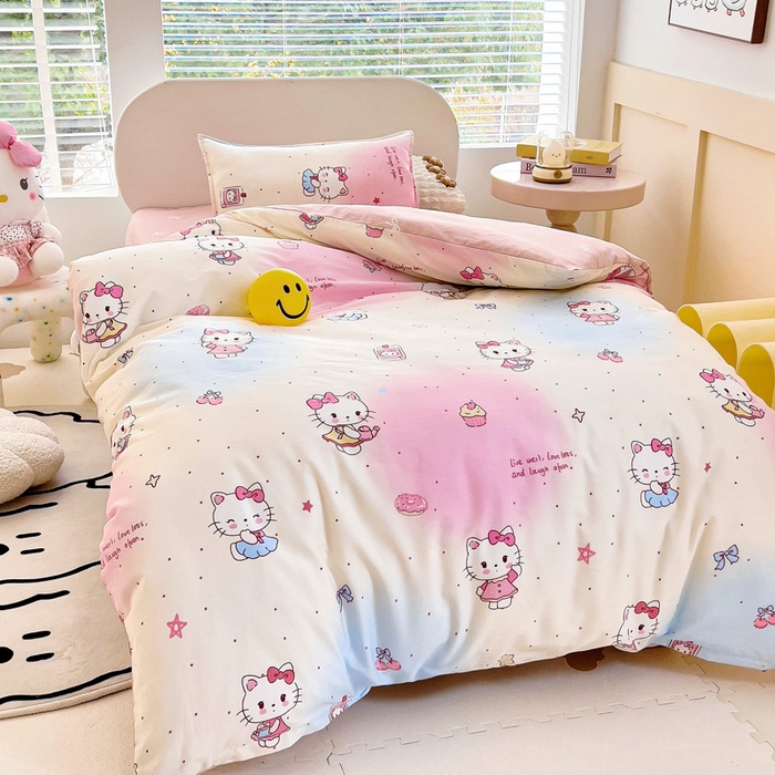 91家纺网 家纺一手货源 找家纺 鱼宝 2025新款全棉幼儿园套件 三件套—童真系列 梦幻猫咪