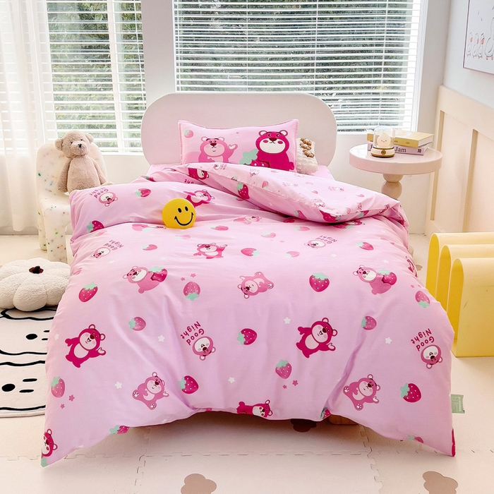 91家纺网 家纺一手货源 找家纺 鱼宝 2025新款全棉幼儿园套件 三件套—童真系列 胖胖熊