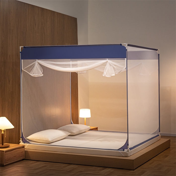 91家纺网 家纺一手货源 找家纺 佳梦家纺 2025新款大方之家纯色坐床蚊帐 蓝色