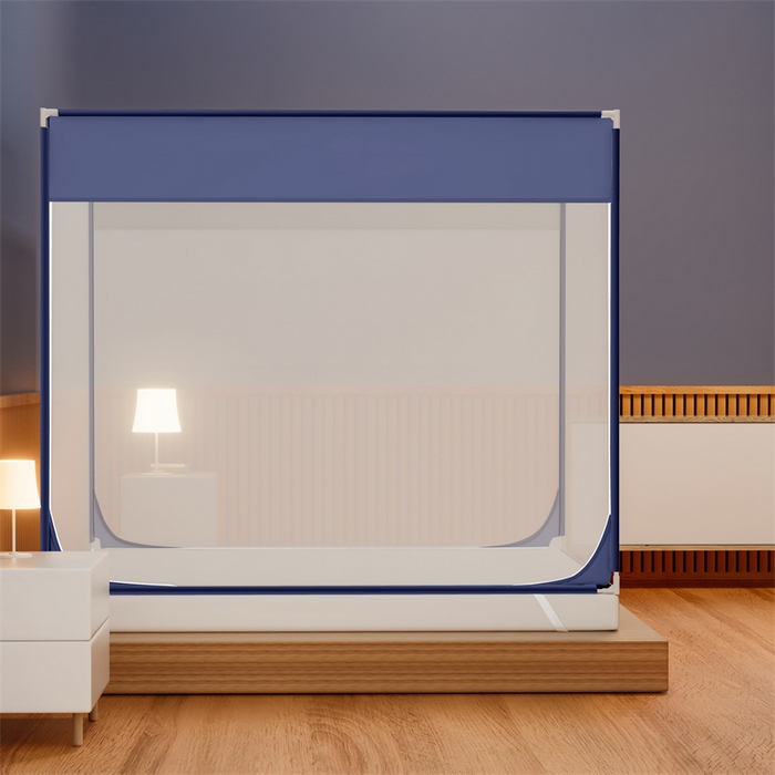 91家纺网 家纺一手货源 找家纺 佳梦家纺 2025新款大方之家纯色坐床蚊帐 蓝色