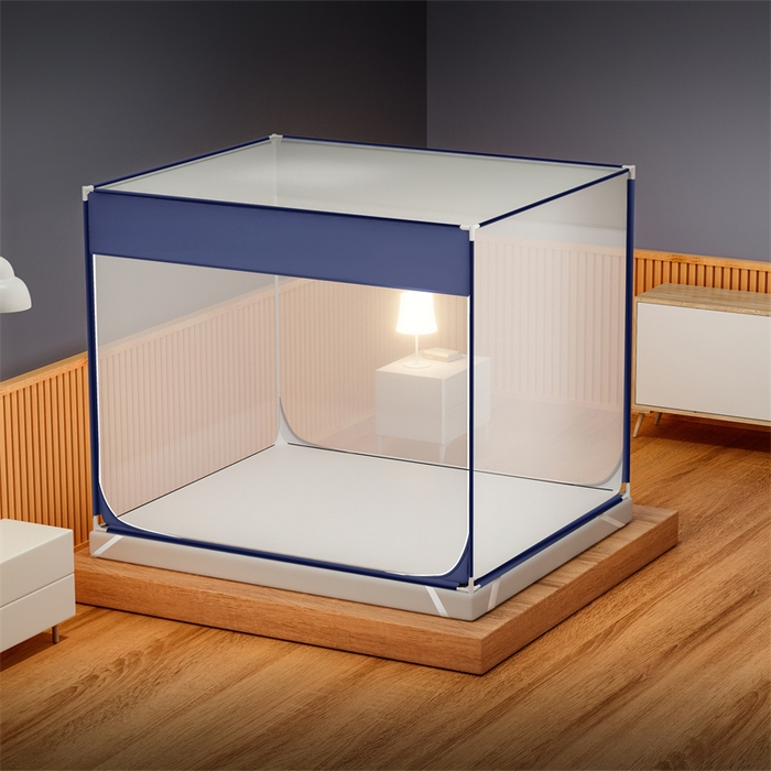 91家纺网 家纺一手货源 找家纺 佳梦家纺 2025新款大方之家纯色坐床蚊帐 蓝色