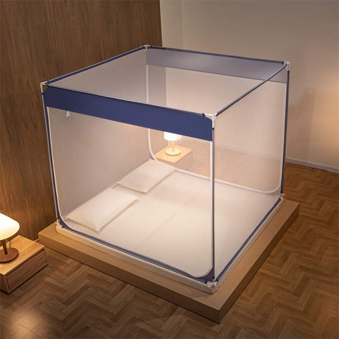 91家纺网 家纺一手货源 找家纺 佳梦家纺 2025新款大方之家纯色坐床蚊帐 蓝色