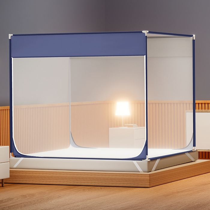 91家纺网 家纺一手货源 找家纺 佳梦家纺 2025新款大方之家纯色坐床蚊帐 蓝色