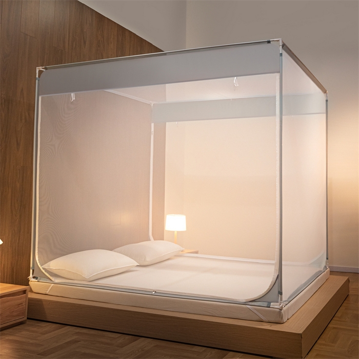 91家纺网 家纺一手货源 找家纺 佳梦家纺 2025新款大方之家纯色坐床蚊帐 灰色