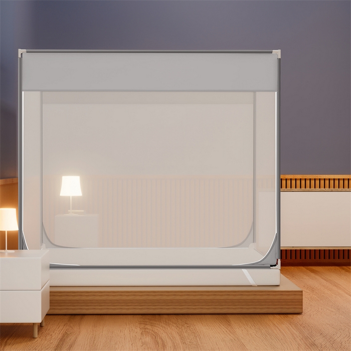 91家纺网 家纺一手货源 找家纺 佳梦家纺 2025新款大方之家纯色坐床蚊帐 灰色