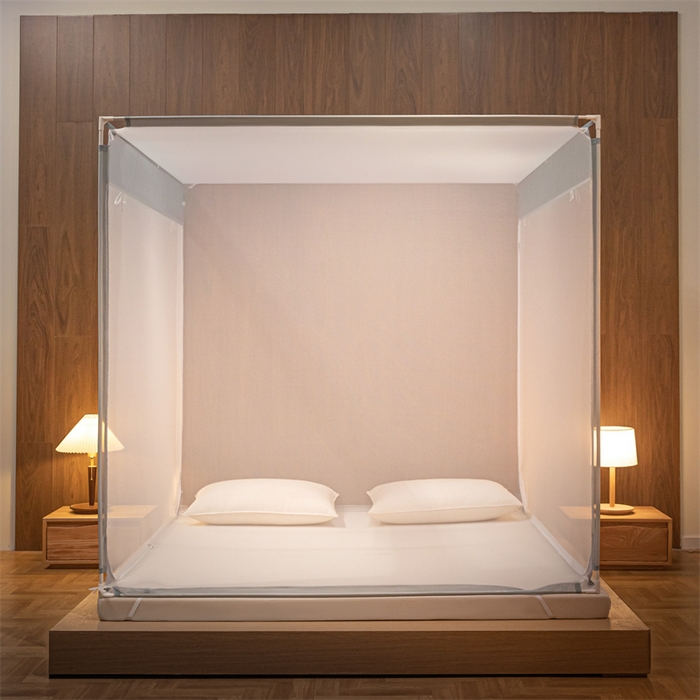 91家纺网 家纺一手货源 找家纺 佳梦家纺 2025新款大方之家纯色坐床蚊帐 灰色