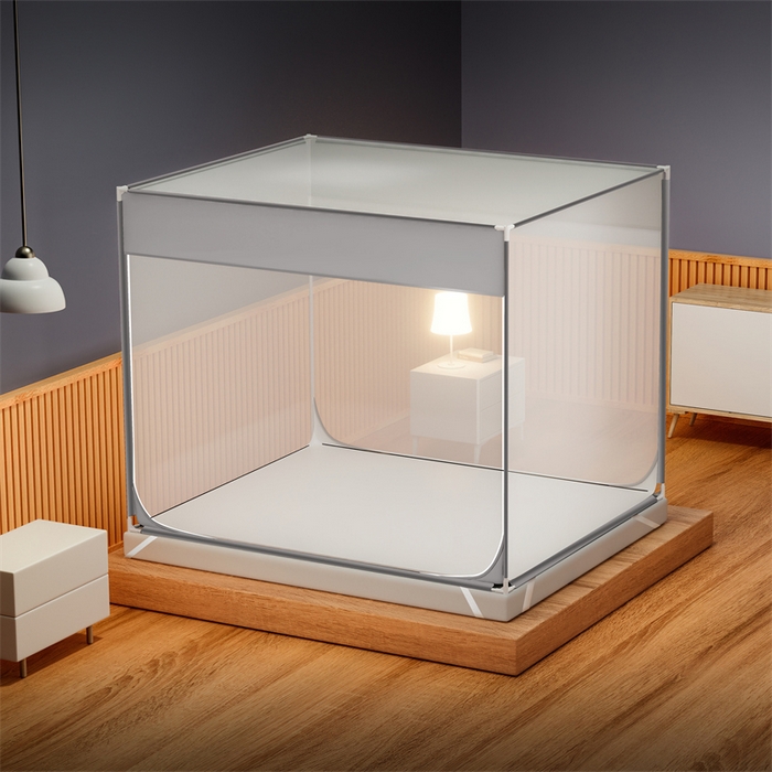 91家纺网 家纺一手货源 找家纺 佳梦家纺 2025新款大方之家纯色坐床蚊帐 灰色