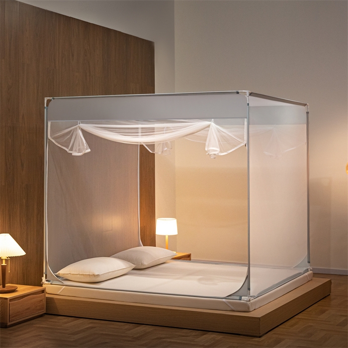 91家纺网 家纺一手货源 找家纺 佳梦家纺 2025新款大方之家纯色坐床蚊帐 灰色