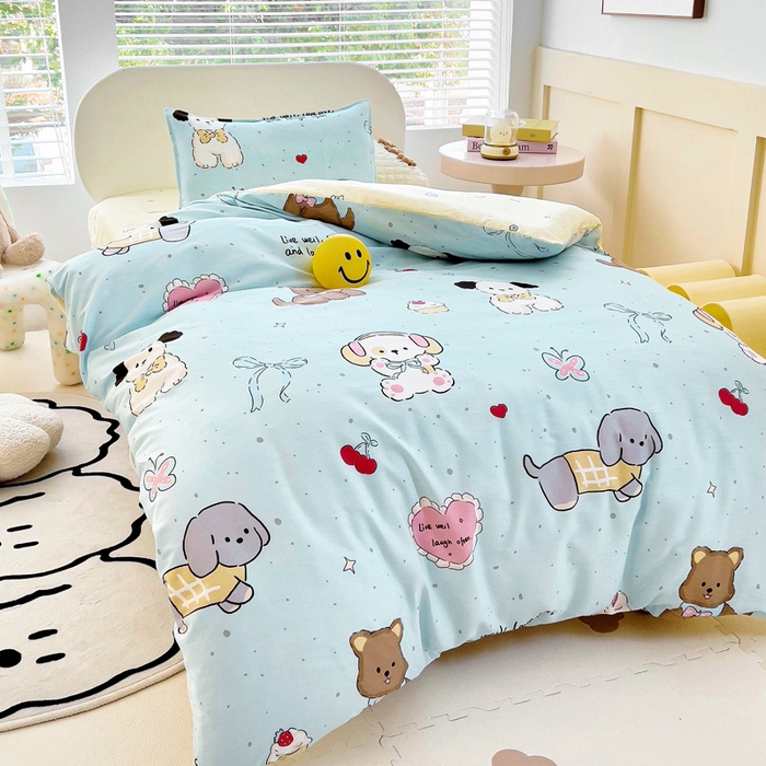 91家纺网 家纺一手货源 找家纺 鱼宝 2025新款全棉幼儿园套件 三件套—童真系列 音乐狗