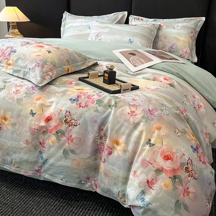 91家纺网 家纺一手货源 找家纺 格里芬 2025全棉加厚磨毛纯棉生态磨毛印花四件套 菲雅-兰