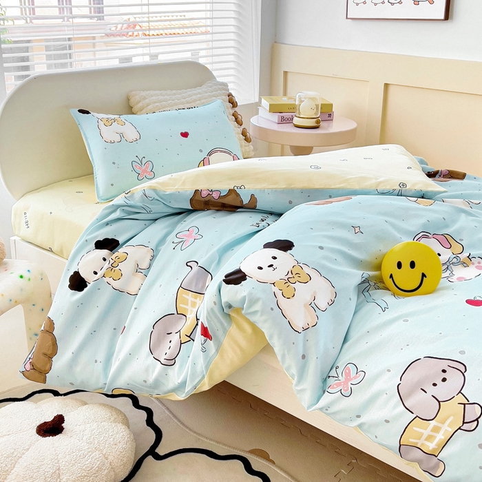 91家纺网 家纺一手货源 找家纺 鱼宝 2025新款全棉幼儿园套件 三件套—童真系列 音乐狗