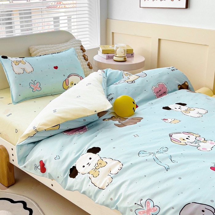 91家纺网 家纺一手货源 找家纺 鱼宝 2025新款全棉幼儿园套件 三件套—童真系列 音乐狗