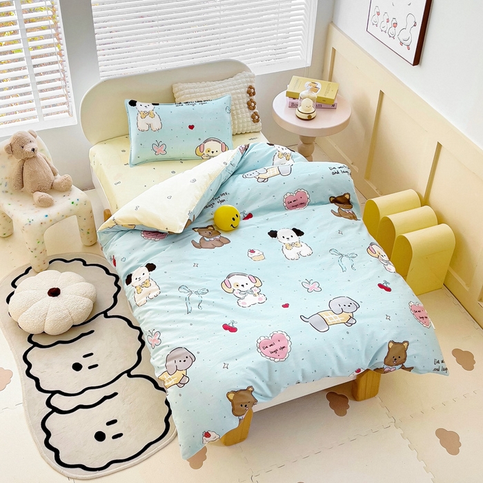 91家纺网 家纺一手货源 找家纺 鱼宝 2025新款全棉幼儿园套件 三件套—童真系列 音乐狗