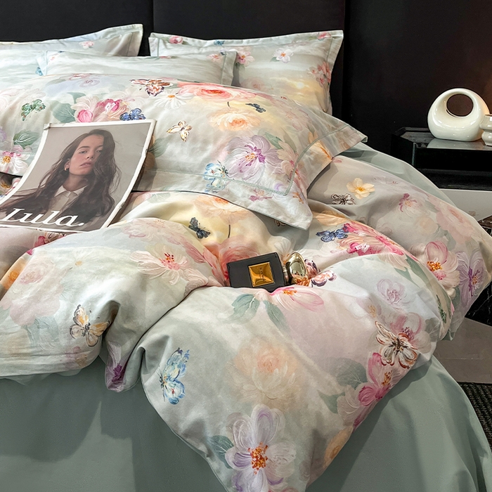 91家纺网 家纺一手货源 找家纺 格里芬 2025全棉加厚磨毛纯棉生态磨毛印花四件套 菲雅-兰