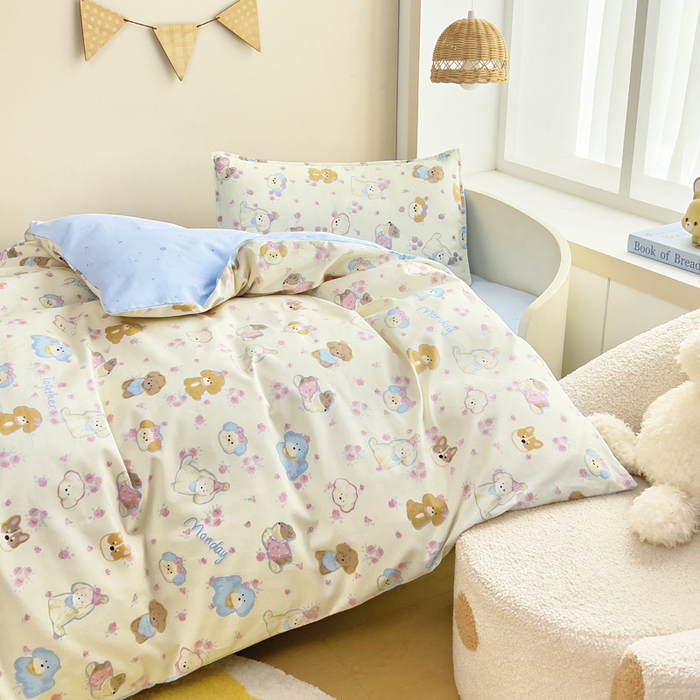 91家纺网 家纺一手货源 找家纺 鱼宝 2025新款全棉幼儿园套件 三件套—童真系列 狗狗家族