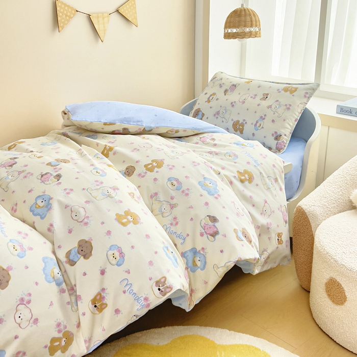 91家纺网 家纺一手货源 找家纺 鱼宝 2025新款全棉幼儿园套件 三件套—童真系列 狗狗家族