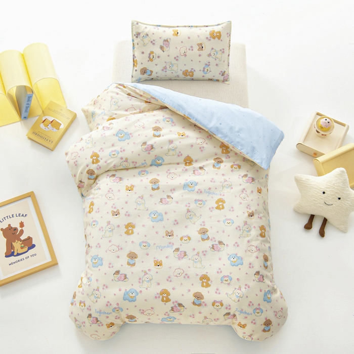 91家纺网 家纺一手货源 找家纺 鱼宝 2025新款全棉幼儿园套件 三件套—童真系列 狗狗家族